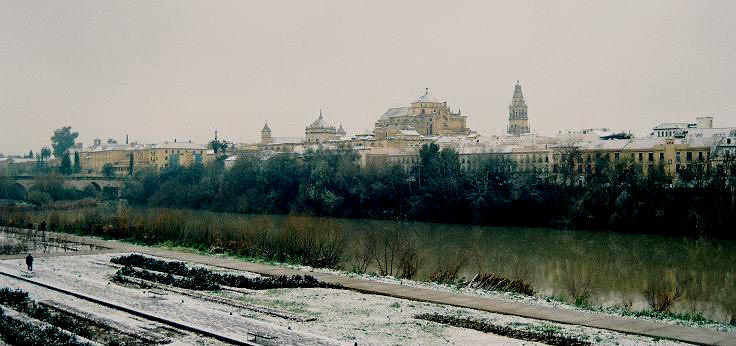 Guadalquivir y Mezquita de Crdoba con nieve. Foto:Alfredo Garrido