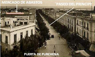 Ubicación del Mercado con respecto al Paseo y a la Puerta de Purchena. Foto:1940