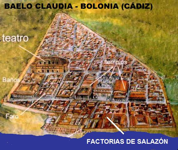 Ciudad de Baelo Claudia en la playa de Bolonia (Cádiz) con factoria fenicia de salazones