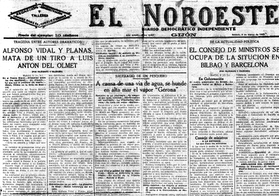 Ttular del peridico "El Noreste": ALFONSO VIDAL Y PLANAS MATA DE UN TIRO A LUIS ANTONIO DEL OLMET.