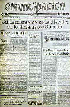 Portada de "Emancipación", diario anarquista de Almería.