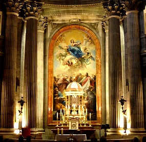 Altar Mayor de Custodia de la Capilla del Sagrario. Retablo con Asunción de María pintada por Maella