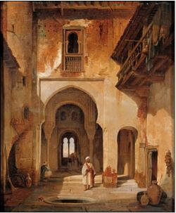 'Personajes árabes en un patio andaluz', de Francois Antoine Bossuet (Ypres, Bélgica, 1798-1889)