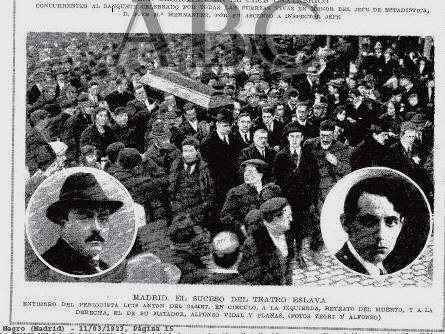 Entierro de Lus Antn del Olmet, asesinado por Alfonso Vidal. A la izquierda, la vctima. A la derecha, el asesino.Fuente: Hemeroteca del ABC
