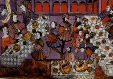 Comida medieval. Los nobles ocupan en la mesa un lugar de privilegio. 