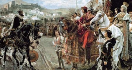 Boabdil entrega de las llaves de la ciudad de Granada a los Reyes Católicos.